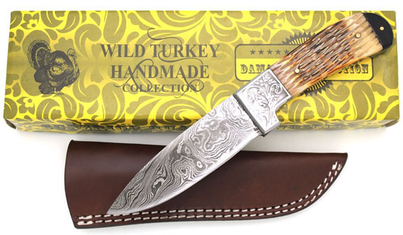 Wild Turkey Handmade Damascus Steel Tang Heavy Duty Bone Handle