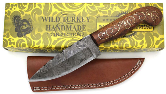 Wild Turkey Handmade Damascus Steel Brass Designed Wood Handle