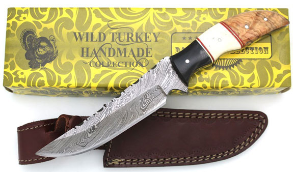 Wild Turkey Handmade Damascus Steel Bone-Horn-Wood Handle