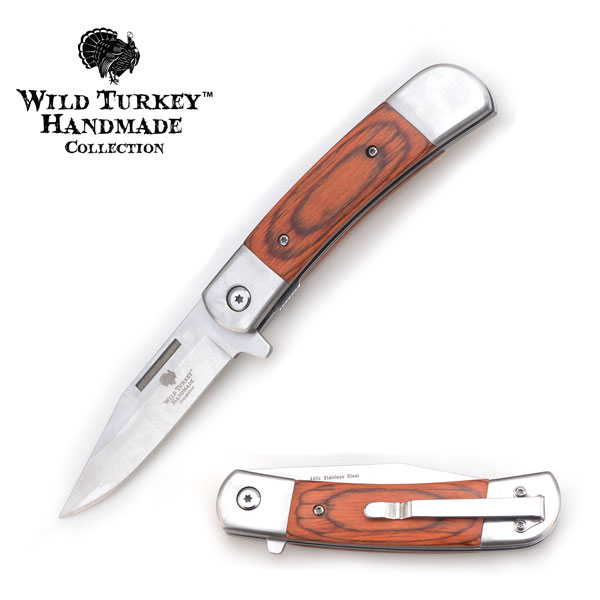 Wild Turkey Handmade Wood Handle Buck Style Action Assist Folding