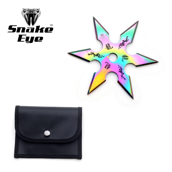 Rainbow Stainless Steel 6 Point ''Dragon'' Throwing Star W/ Pouch -