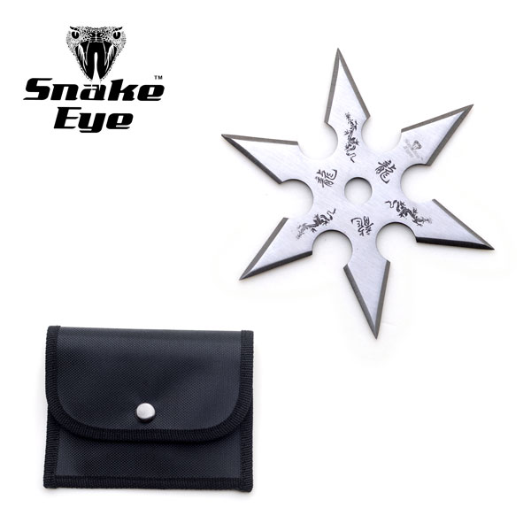 Stainless Steel 6 Point ''Dragon'' Throwing Star W/ Pouch - 4MM Thi