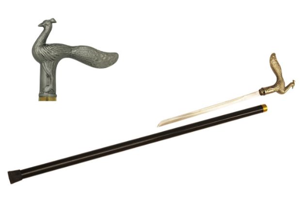 '' PEACOCK'' Walking CANE with Hidden SWORD 35'' Overall