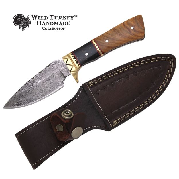 Wild Turkey Handmade Collection Damascus Steel Fix Blade Knife 8''