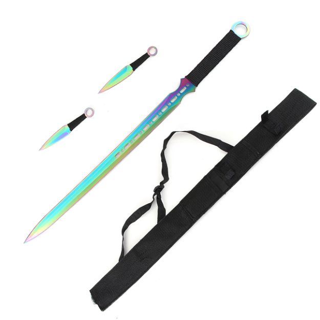 2pc Ninja SWORD Set Rainbow Finish with Kunai Throwers 28''