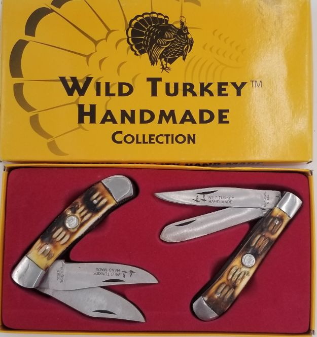 Wild Turkey Handmade 2pc Gift Knife Set Bone Handle