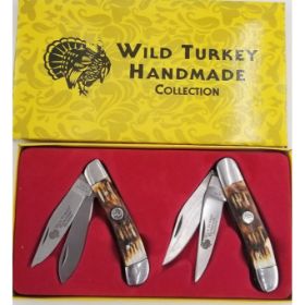 Wild Turkey Handmade 2pc GIFT Knife Set Bone Handle