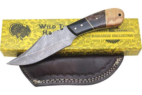 Wild Turkey Handmade Collection Damascus Steel Fix Blade KNIFE