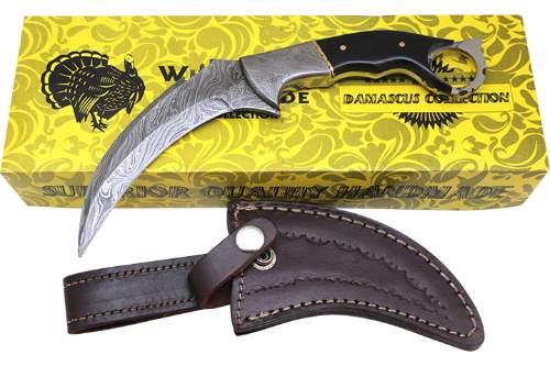 Wild Turkey Handmade Damascus Fix Blade  Karambit