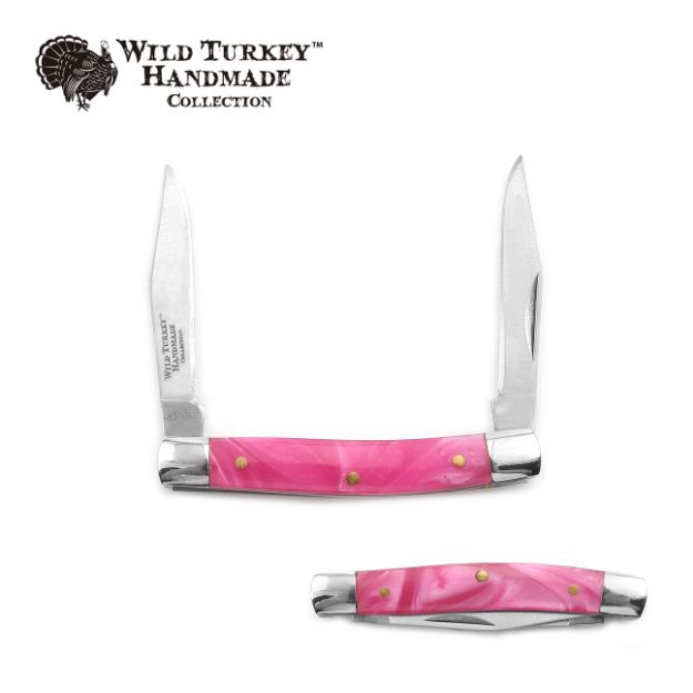 Wild Turkey Handmade 2 Bladed PEN Knife -Pink Pearl 2.85'' Closed