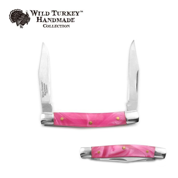 Wild Turkey Handmade 2 Bladed Pen Knife -Pink Pearl 2.85'' Closed