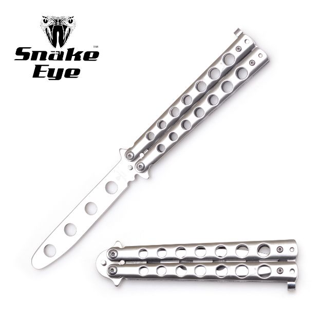 Snake Eye Tactical Training Butterfly Knife Silver 5'' Closed