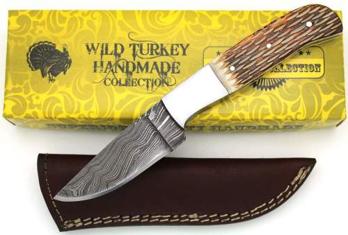 Wild Turkey Handmade Damascus Steel Collection Fixed Blade Huntin