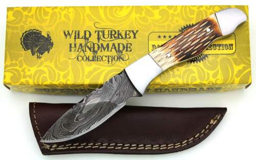 Wild Turkey Handmade Damascus Steel Collection Fixed Blade Huntin