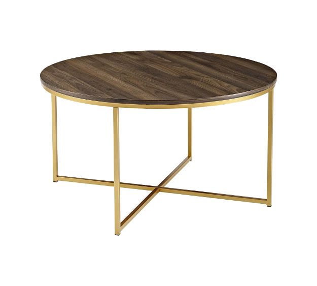 Alissa Mid Century Modern Round COFFEE Table - Dark Walnut/Gold