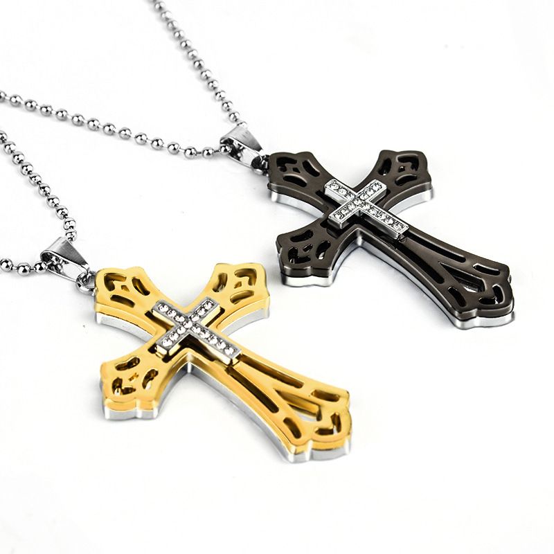 GOLD silver mix Stainless Steel Christian Cross necklace