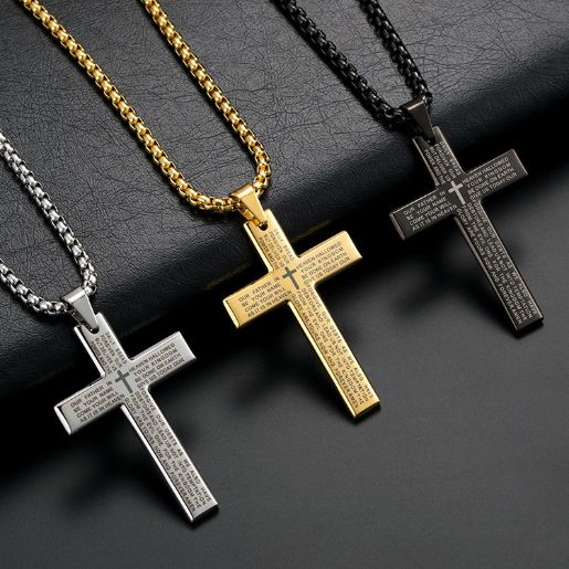 black GOLD silver mix Stainless Steel Christian Cross necklace
