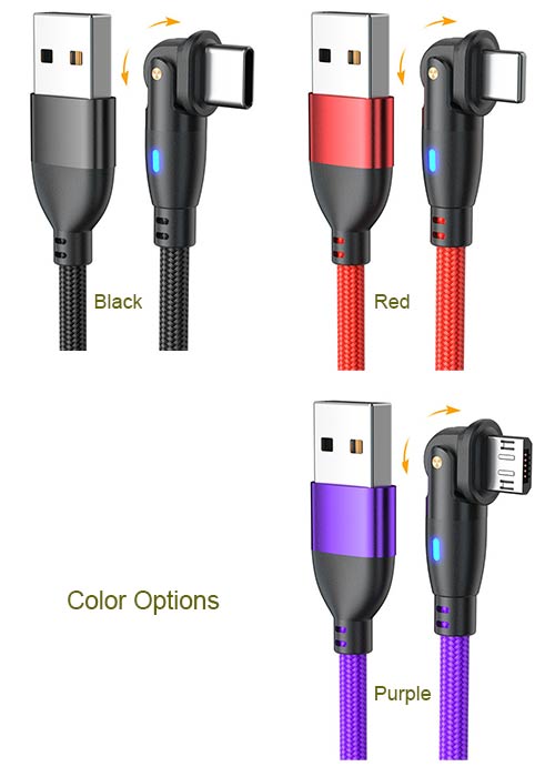 USB Cable 3A 180 Rotating Nylon Braided Fast Charging Cord