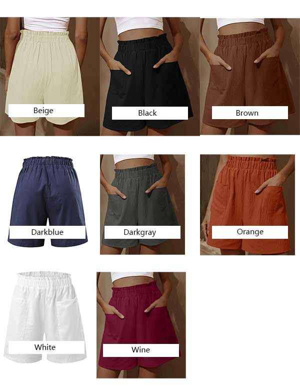 Womens High Waist SHORTS Elastic Waist SHORTS