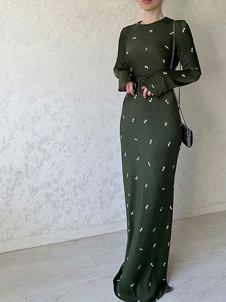 Muslim Dress Floor Length Long Sleeve Dress