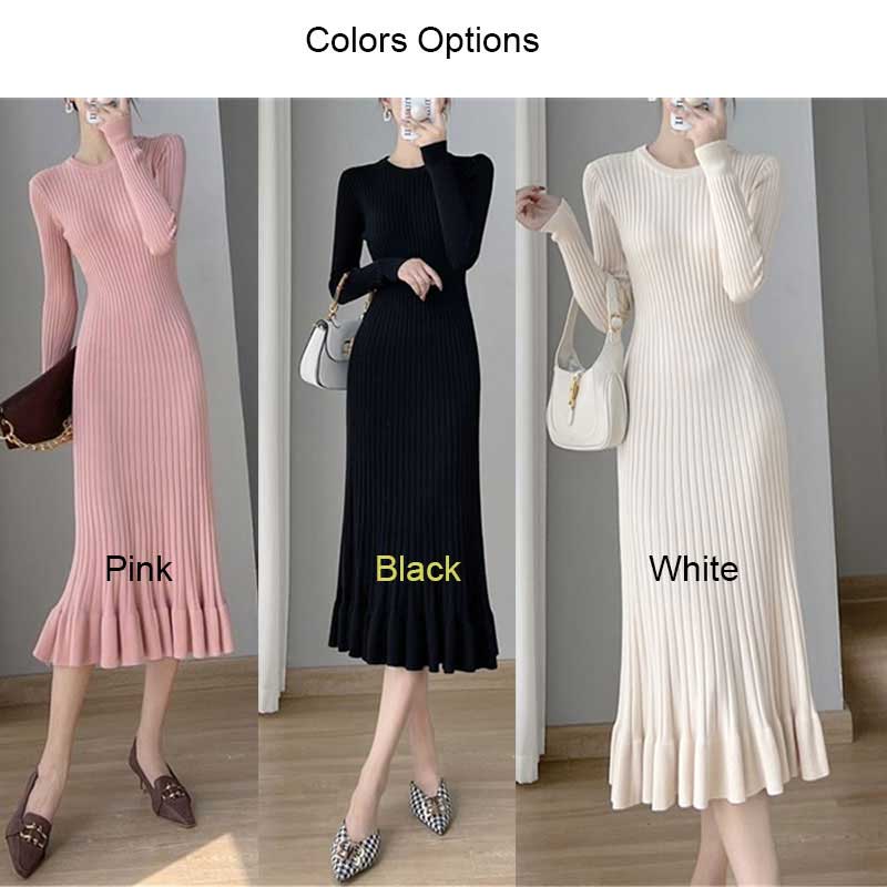 Mermaid Dress Women Crew Neck Knitted Midi Dress