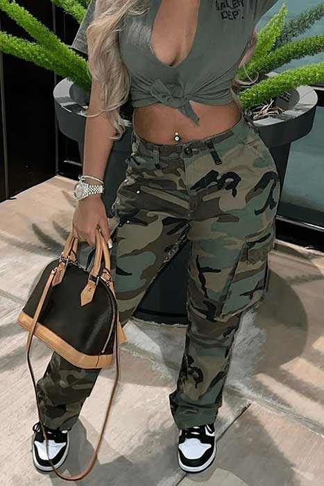 Cargo Camo Pants Womens High Waist Army Fatigue Pants