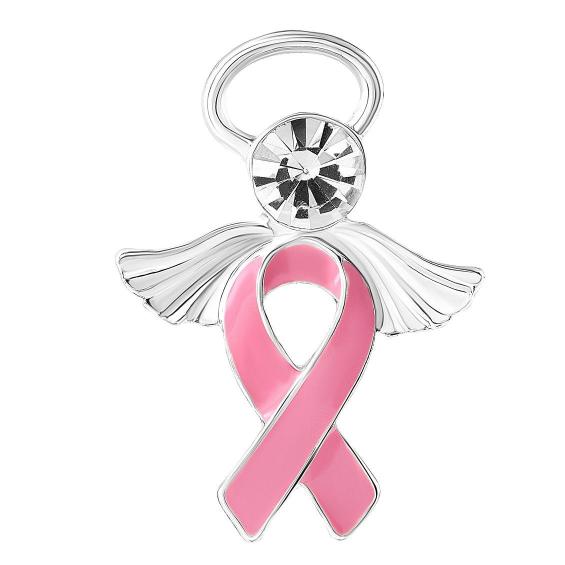 25 Pack Pink Breast Cancer Ribbon Angel Pins