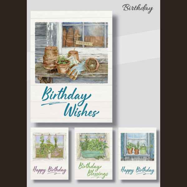 Heartland Greeting Cards BIRTHDAY HERB GARDEN Box Of 12 4 DESIGNs