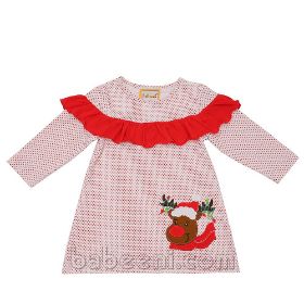Pretty reindeer applique girl dress (baby clothes)