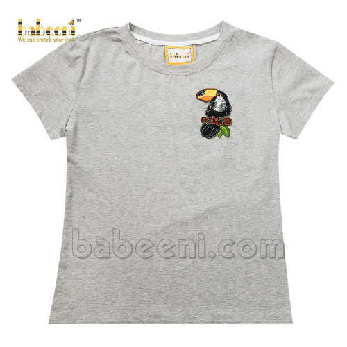 Basic Grey Women T-shirt sequin parrots (women CLOTHING)