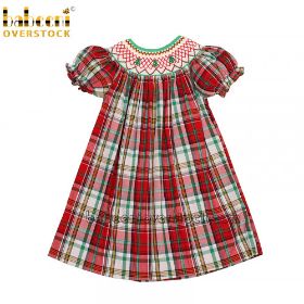 Plaid dress with tree and geometric smocked pattern (baby clothes