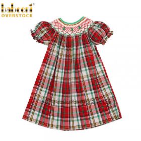 Plaid DRESS with tree and geometric smocked pattern (baby clothes