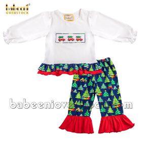 Lovely CHRISTMAS tree and car smocked girl set