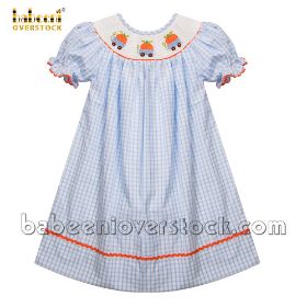 Pumpkin carts hand smocked little girl DRESS (baby clothes)