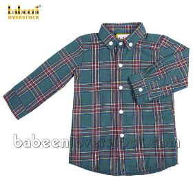 VINTAGE boy green flannel plaid shirt (baby clothing)