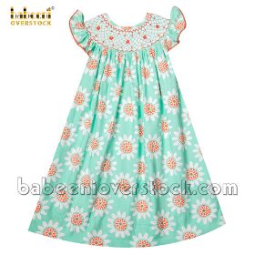 Coral geometric smock mint dress for baby girl (girl CLOTHING)