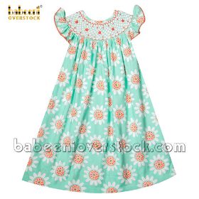 Coral geometric smock mint DRESS for baby girl (girl clothing)