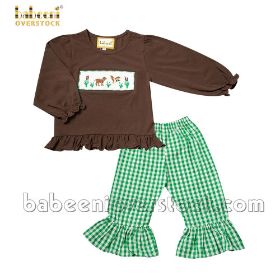 Wild duck weed smocked check girl long set (baby clothes)