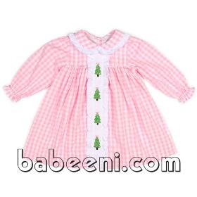 CHRISTMAS tree hand embroidery girl dress (baby clothes)