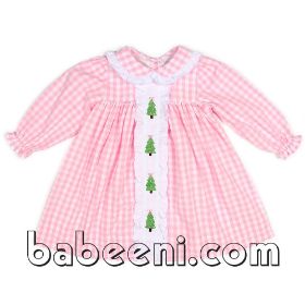 Christmas tree hand embroidery girl dress (baby clothes)