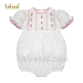 Embroidery roses pink lace white swiss dot baby bubble