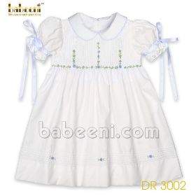 White Flower Pin-tuck embroidery girl dress (baby clothes)