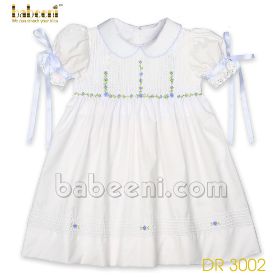 White Flower Pin-tuck embroidery girl DRESS (baby clothes)