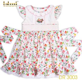 Pink FLOWER Pin-tuck embroidery girl dress (baby clothes)