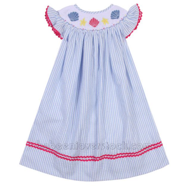 Cute seashell smocked bishop DRESS for little girl