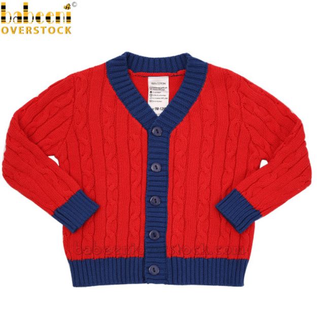 Red kid SWEATER with blue button line