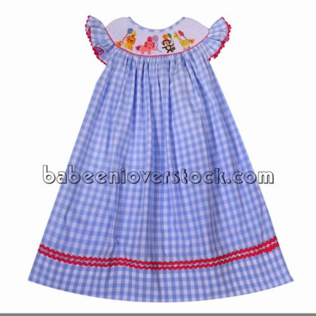 Beautiful animals hand smocked bishop dress for girl