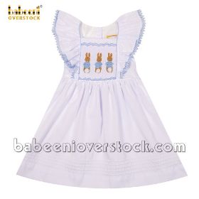 Smocked rabbit big ruffle chest white baby dress