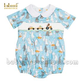 Short sleeves boy bubble with Easter bunny and eggs