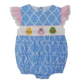 Easter bunny and eggs smocked baby girl bubble